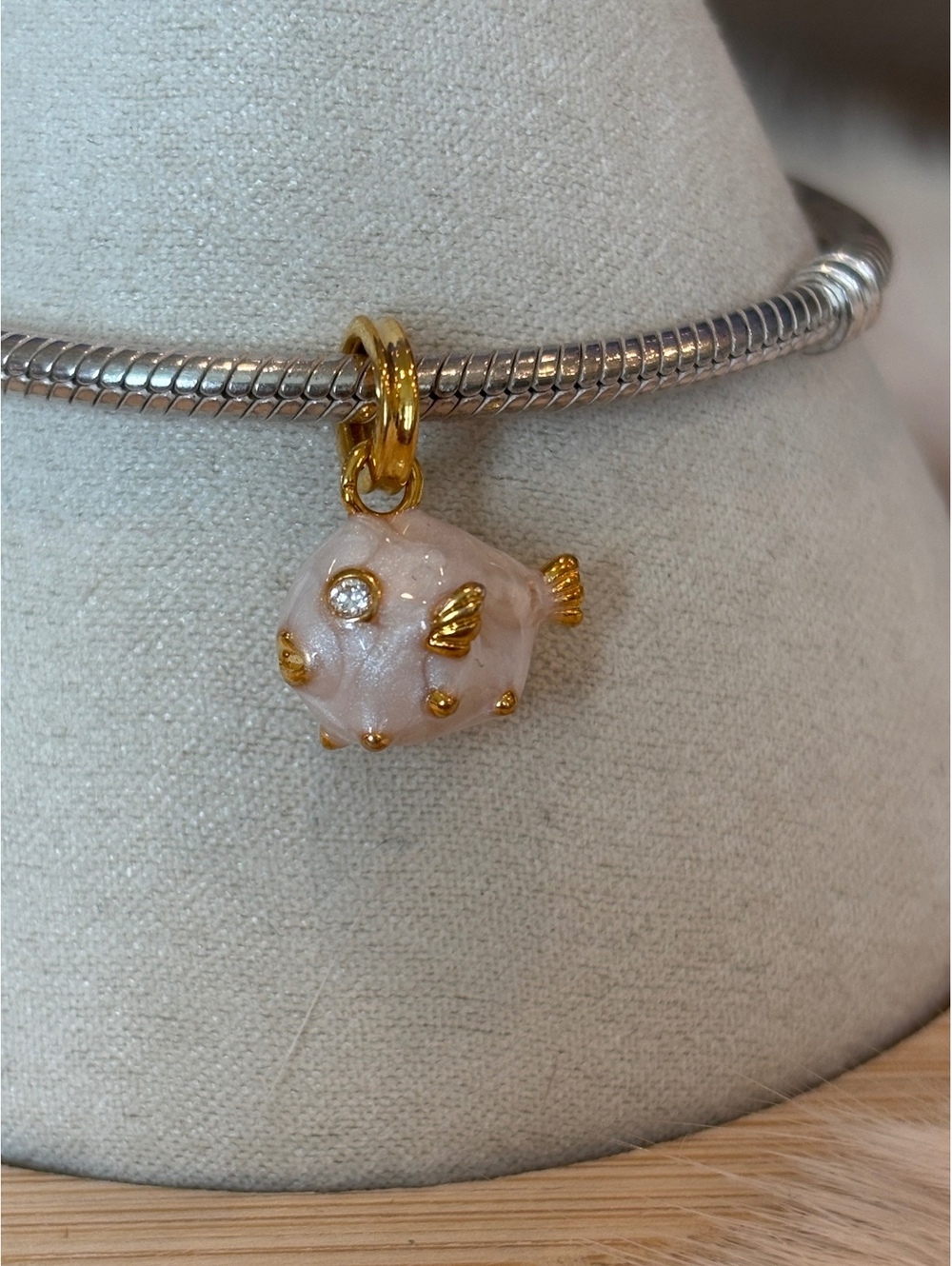 Pandora Treated Freshwater Cultured Baroque Pearl Pufferfish Dangle Charm